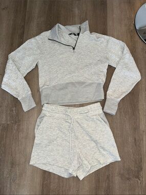 Light Heather Gray Cozy Quarter-Zip Sweatshirt & Shorts Set